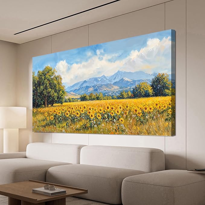 Canvas Wall Art Decor Wall Art Pictures for Living Room Canvas Art Wall Decor Mountain Wildflowers Wall Art Prints Summer Landscape Artwork for Walls Bedroom Home Aesthetic Wall Art Decor 20" X 40"