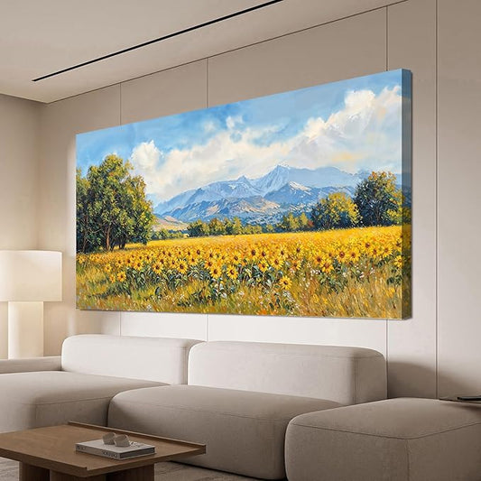 Canvas Wall Art Decor Wall Art Pictures for Living Room Canvas Art Wall Decor Mountain Wildflowers Wall Art Prints Summer Landscape Artwork for Walls Bedroom Home Aesthetic Wall Art Decor 20" X 40"