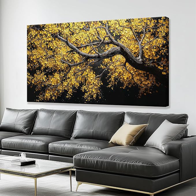 Modern Wall Art Nature Canvas Art Wall Decor Abstract Wall Decor Prints Painting Gold Tree Botanical Abstract Wall Art Picture For Bedroom Living Room Dining Room Home Office Artwork 24"×48"