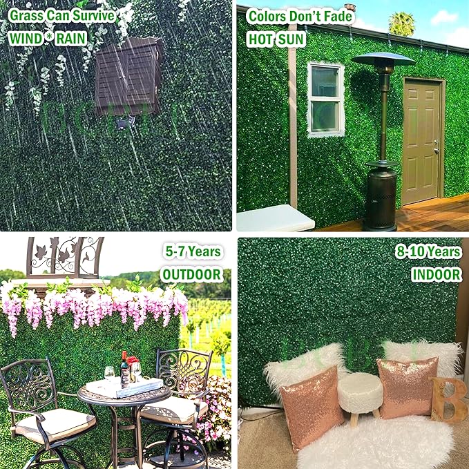10x10Inch 20Pcs Grass Wall Panels, 4 Layers UV-Anti Boxwood Greenery Hedge with 50 Zip Ties, No Odor Artificial Fake Grass Backdrop Indoor Outdoor Privacy, Birthday Wedding Decor, 14 SQ FT