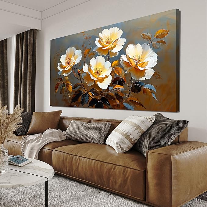 Canvas Wall Art Decor Wall Art Picture for Living Room Canvas Art Wall Decor Vintage Botanical Wall Art Prints Artwork for Walls Warm Flowers Wall Art Decorations Bedroom Office Home Decor 20" X 40"