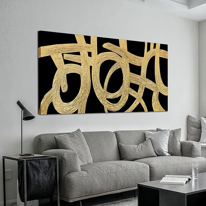 Canvas Wall Art Decor Canvas Wall Art For Living Room Abstract Art Black and Gold Wall Art Decor Modern Textured Abstract Wall Art Prints Large Art Work For Bedroom Office Kitchen Wall Decor 24" x 48"