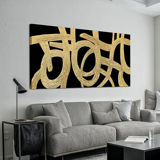 Canvas Wall Art Decor Large Canvas Wall Art For Living Room Abstract Art Black and Gold Wall Art Decor Modern Abstract Wall Art Prints Large Art Work For Bedroom Office Kitchen Wall Decor 29" x 58"