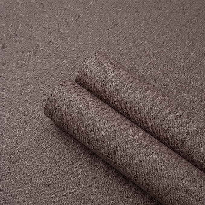 24"x393" Brown Grasscloth Peel and Stick Fabric Textured Contact Paper Linen Wallpaper Vintage Matte Frosted Waterproof Luxury Wallpaper for Bedroom Bathroom Kitchen (Dark Brown)