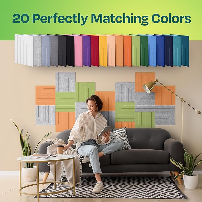 Acoustic Panels 12-Pack Soundproof Wall Panels 12"x12"x0.4" Decorative Sound Dampening for Your Home, Office, Studio, Bedroom & More with Unique LineWave Carving [Smoky White]