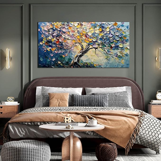 AOZEMI Large Tree Wall Art Colorful Home Decor Modern Canvas Picture Art for Living Room Bedroom Office Abstract Artwork Prints 24"x 48"