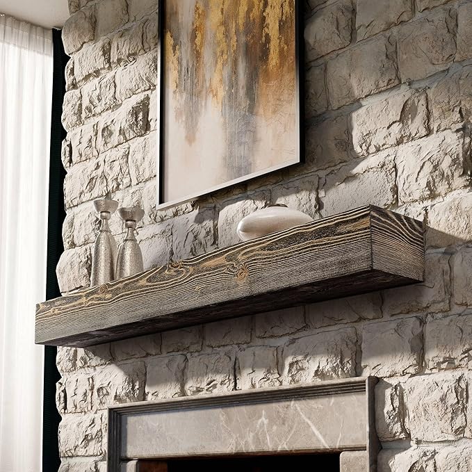 BoscoMondo Fireplace Mantel, Wall-Mounted 48 inch Floating Shelf for Wall, Tv Shelf, Rustic Shelf - 8x6x48 Olive