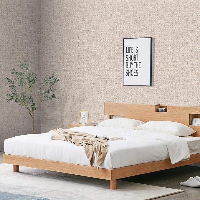 15.75"x393.7" Beige Wallpaper Peel and Stick Removable Grasscloth Textured Wall Paper Self Adhesive Cabinets Drawers Bookshelves Contact Paper Thickened Waterproof Shelf Vinyl Roll