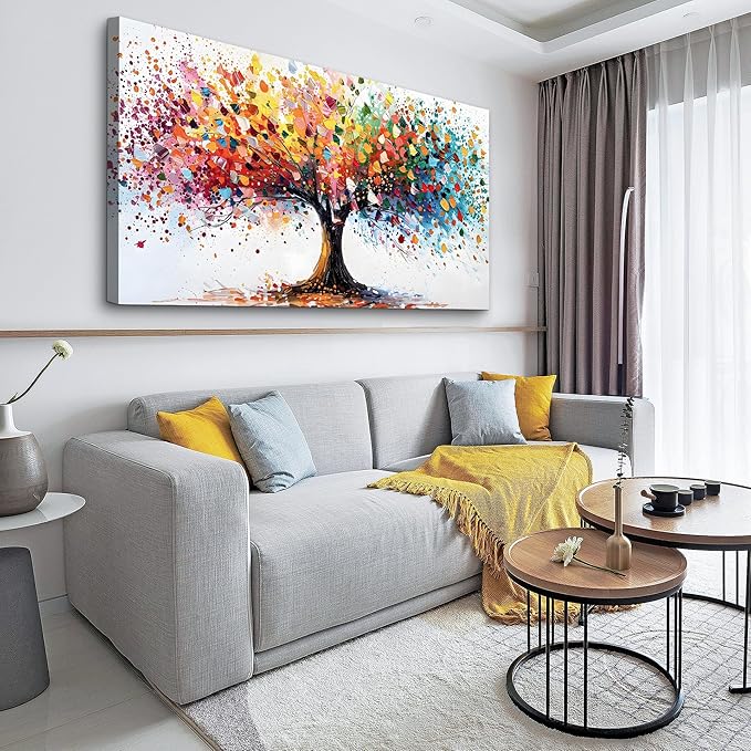 Lapremoly Abstract Wall Decorations For Living Room Large Wall Art For Office Colorful Tree Landscape Wall Paintings Bedroom Decor Modern Canvas Prints Posters Mural Artwork Ready To Hang 48"X24"