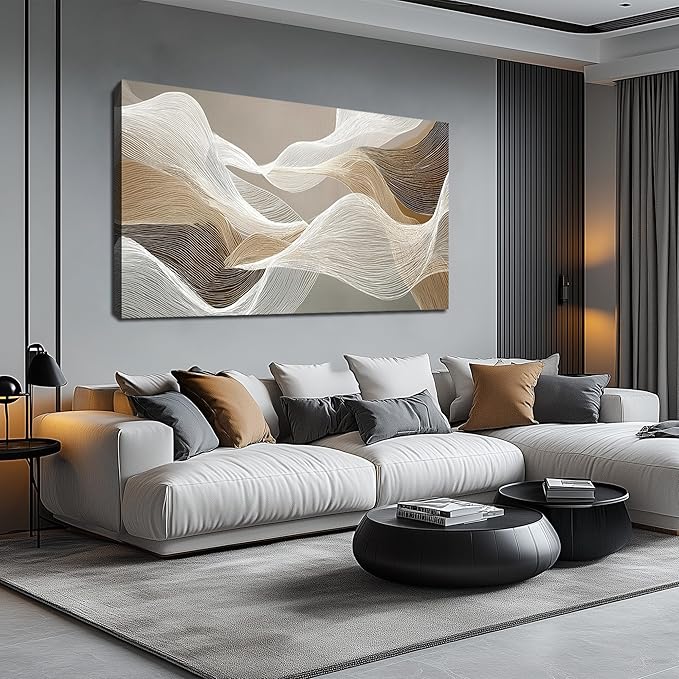 Large Abstract Wall Art Beige Wall Art White Canvas Art Print Modern Artwork for Bedroom Bathroom Living Room Office 24"x 48"
