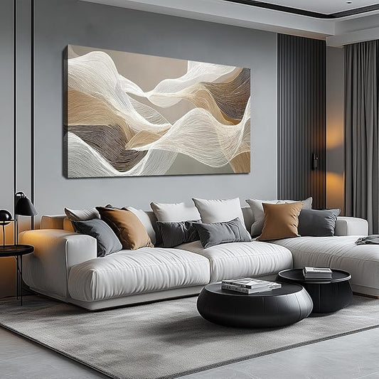 Large Abstract Wall Art Beige Wall Art White Canvas Art Print Modern Artwork for Bedroom Bathroom Living Room Office 24"x 48"