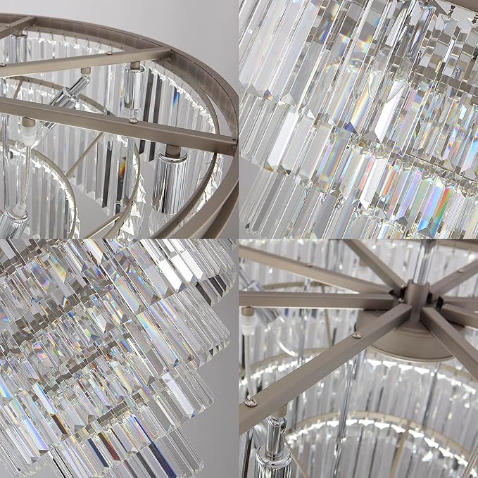 Nickle Crystal Chandelier Modern Chandeliers Lighting Pendant Ceiling Light Fixture 7-Tier for Dining Living Room Kitchen W39