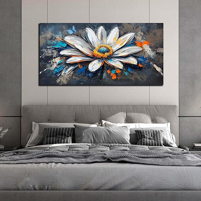 AOZEMI Colorful Wall Art Flower Canvas Wall Decor Print Artwork White Picture Art for Living Room Bedroom 24"x 48"