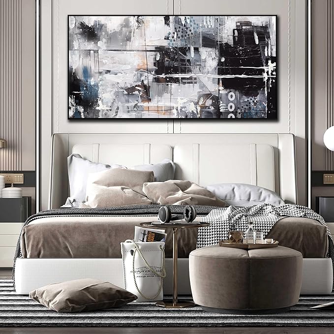 Large Abstract Canvas Wall Art - Black and White Pictures Wall Art for living room Large Size Ready to Hang Size 29" x 59"