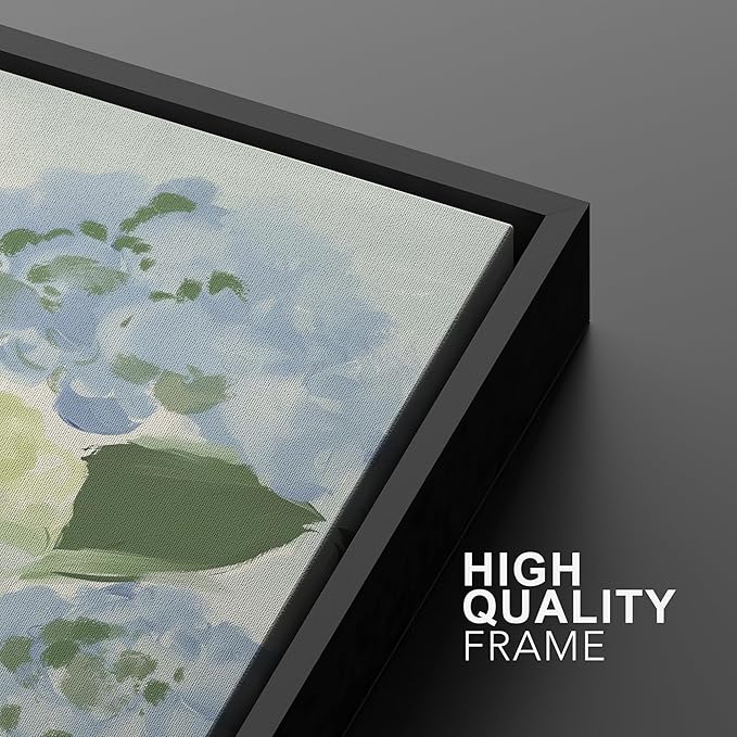 MUDECOR Framed Wall Art Print Set Blue Hydrangea Floral Botanical with Green Leaves Illustrations Modern Art Boho Decorative Colorful Chic for Living Room, Bedroom, Office - 16"x24"x3 Black