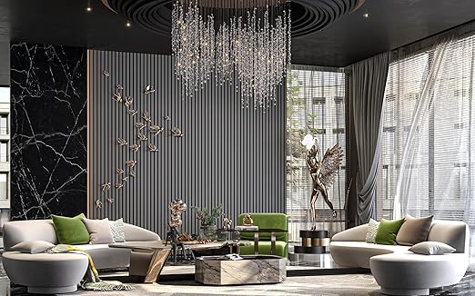 94" x 24" Acoustic Wood Slat Wall Panels – Modern Decorative Soundproof Panels for Walls & Ceilings, Premium Noise-Reducing Wood Paneling for Home & Office (Set of 10) (Space Grey)