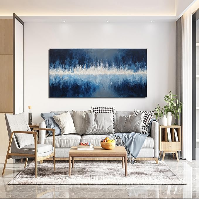 Abstract Wall Art Canvas Art Wall Decor Abstract Wall Decor artwork for walls Modern Deep Blue Tones Prints Calm Cool Tones Modern Canvas Art on Bathroom,Dining Room Ready to Hang Size 20"X40"