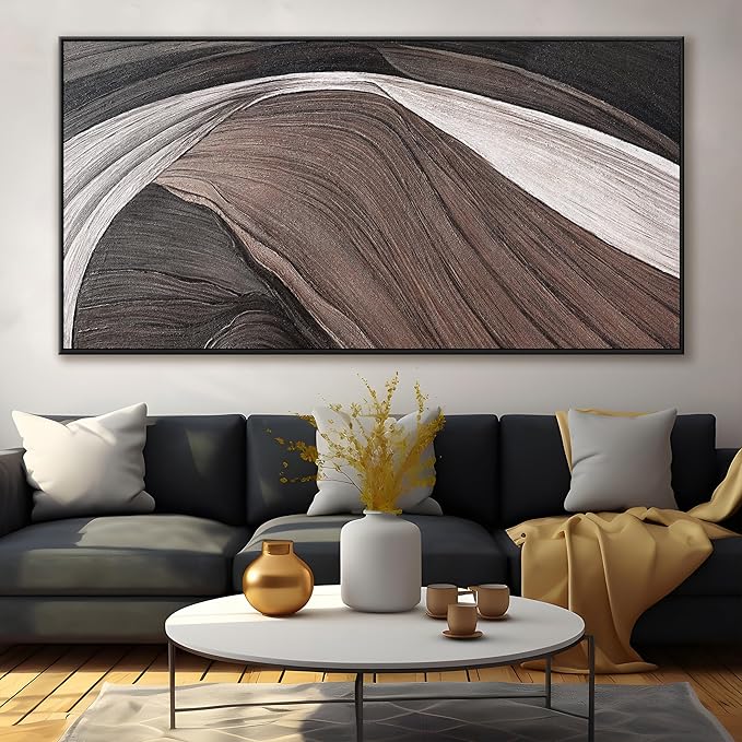 Large Abstract Wall Art For Living Room Black And White Canvas Art Wall Decor Picture Painting Brown Maximalist Decor Artwork For Bedroom Dinning Room Modern Home Wall Decor 29x58 In With Framed