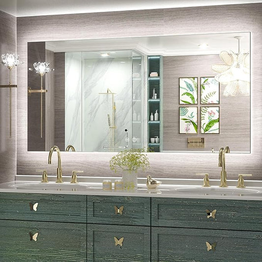 Keonjinn 47.8 x 24 Inch LED Bathroom Mirror with Backlit, Dimmable Vanity Mirror with Lights, High Lumen, Anti-Fog, CRI90+, UL Listed LED Driver, HD Tempered Glass