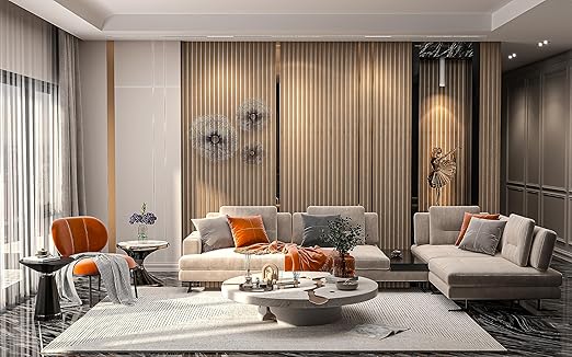 106” x 12.6” Acoustic Wood Wall Paneling, Decorative Sound Proof Panels for Walls and Ceilings, 3D Slat Wood Wall Panels (Set of 40) (American Oak w/White Base)