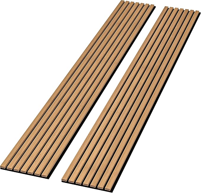 2-Pack 94” x 12.6” Acoustic Wood Wall Panels – 3D Slat Soundproofing for Walls & Ceilings – Elegant Decorative Panels for Modern Interior Design (American Oak)