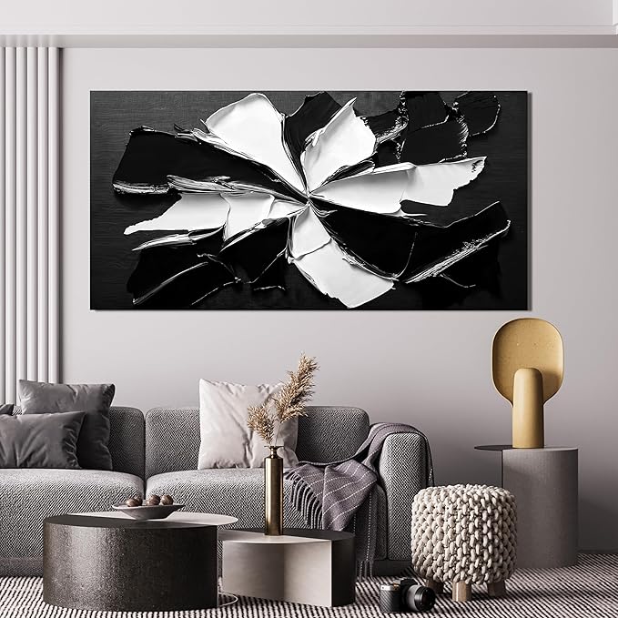 Abstract Wall Art Decoration Modern Large Wall Art for Living Room Abstract Canvas Art Wall Decor Minimalist Black and White Wall Art Prints Flowers Artwork for Walls Bedroom Office Decor 24"X48"