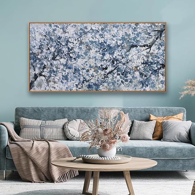 Modern Wall Art Nature Art Canvas Artwork Wall Decor Painting Dark Blue And White Abstract Tree Botanical Wall Art With Framed For Bedroom Living Room Dining Room Home Office Decor 24"×48"