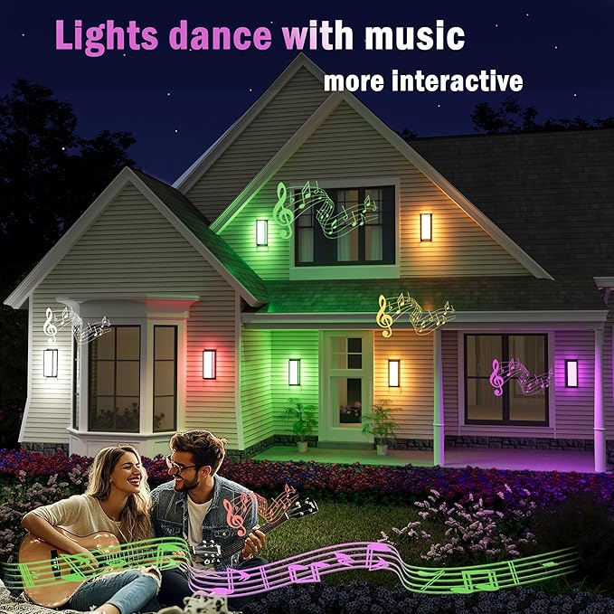 LED Smart Wall Sconces, 1Pack RGB Color Changing Outdoor Wall Light Fixtures, Exterior Lighting Fixtures via Tuya App Control, IP65 Waterproof Outside Light Fixtures for House Porch Yards