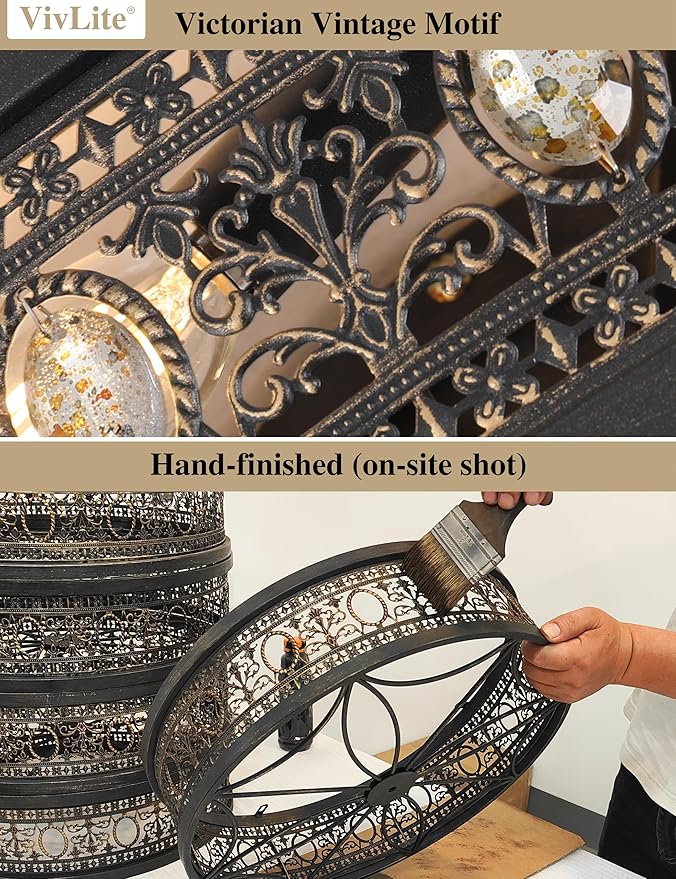 24" Vintage Crystal Chandelier Fan, Luxury Art Deco Flush Mount Fandelier with Lights and Remote, Rustic Enclosed Bladeless Ceiling Fan for Living Room, Dining Room, Large Bedrooms