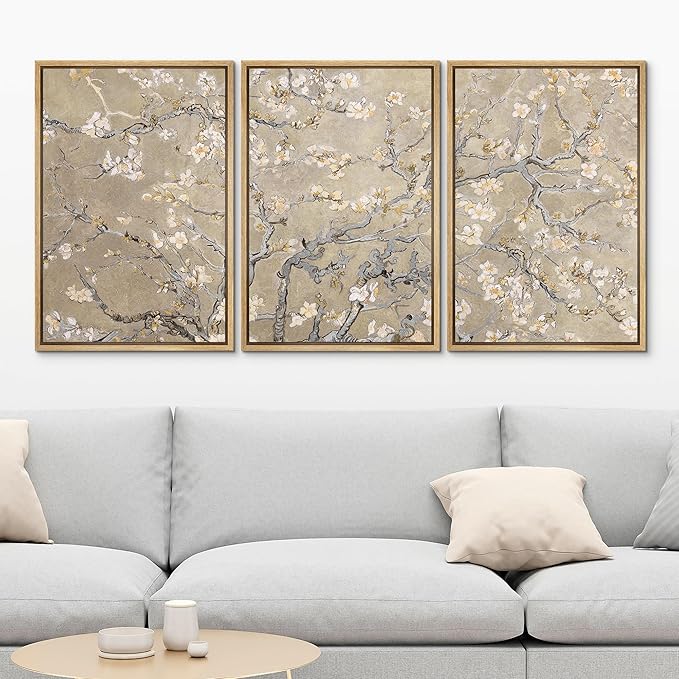 MUDECOR Framed Canvas Print Wall Art Blossoming Branches Vintage Floral Illustrations Realism Decorative for Living Room, Bedroom, Office - 24"x36"x3 Natural