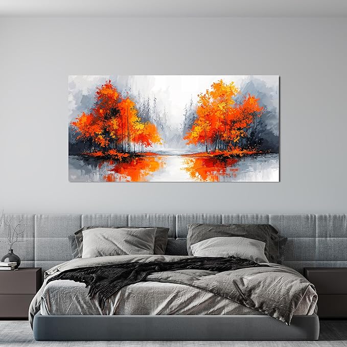 Canvas Wall Art Decor Modern Large Wall Art for Living Room Canvas Art Wall Decor Fall Orange Artwork for Walls Landscape Black and White Wall Art Prints Bedroom Office Home Decor 24" X 48"