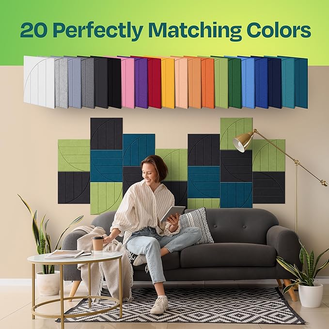 Acoustic Panels 12-Pack Soundproof Wall Panels 12"x12"x0.4" Decorative Sound Dampening for Your Home, Office, Studio, Bedroom & More with Unique ModuArc Carving [Dark Gray]