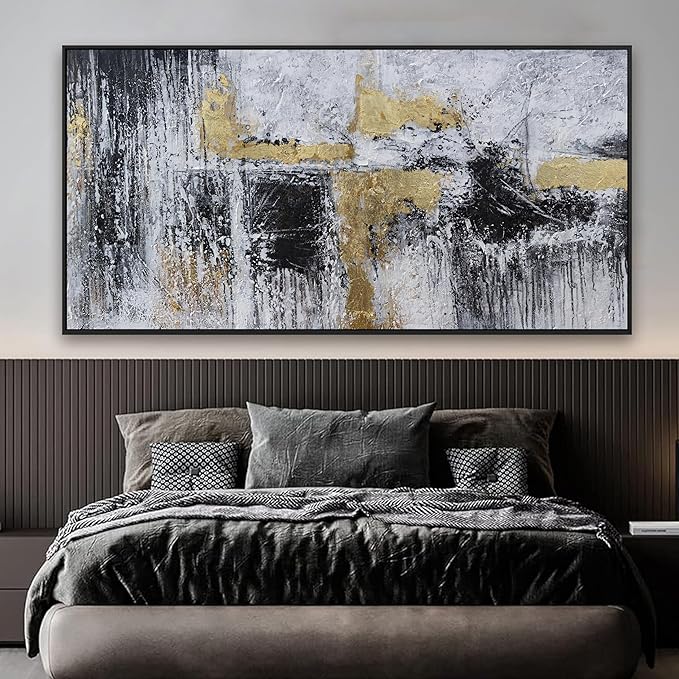 Large Abstract Wall Art Wall Decor Bedroom Pictures Artwork Black And Gold Wall Decor Artwork Modern Painting Wall Decoration Pictures For Living Room Home Kitchen Office 29x58 Inch Framed