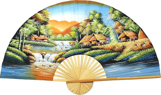 Oriental-Decor Tranquility Folding Wall Fan Hand-painted Wall Decor Art (40 inch wide)