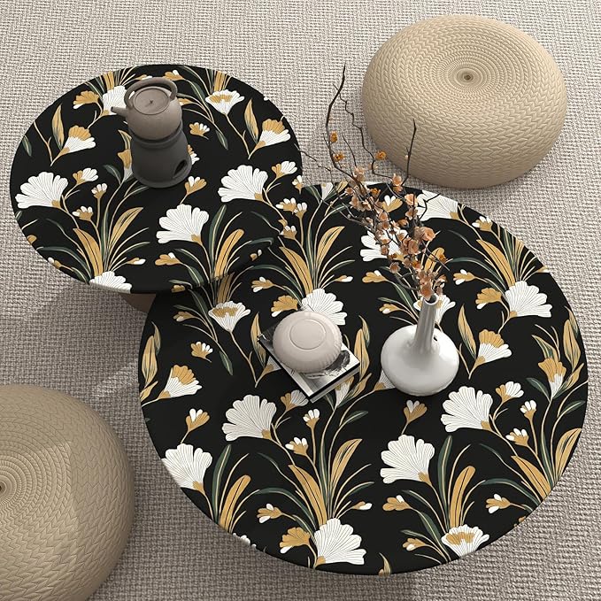 Black Gold Peel and Stick Wallpaper White Floral Contact Paper 17.5in x 118in Dark Vintage Plants Lines Flower Self Adhesive Waterproof Removable for Room Shelves Cabinet Drawer Table Decor