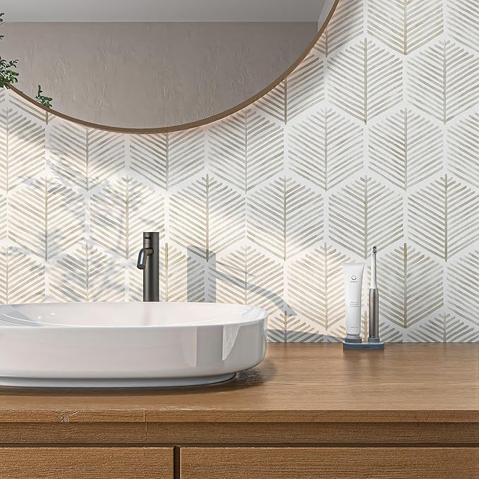 MelunMer Modern Peel and Stick Wallpaper Boho Contact Paper for Cabinets/Drawers 591In L 17.3In W Self Adhesive Removable Wallpaper for Bedroom/Bathroom Waterproof Geometric Contact Paper Beige/White