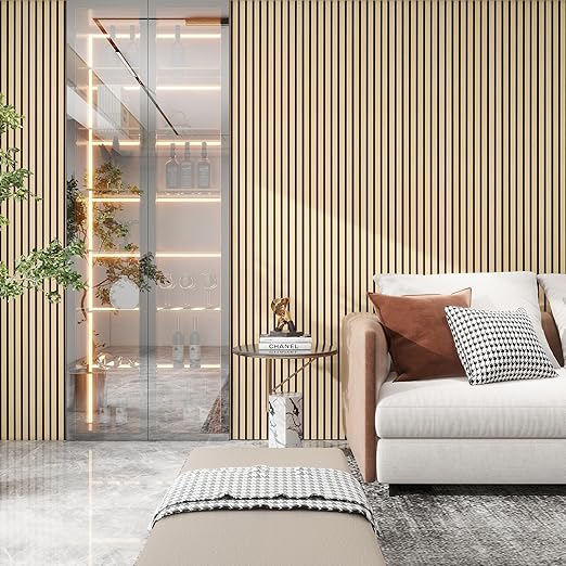 3D Acoustic Wood Veneer Slat Wall Panels for Interior Wall and Ceilings Panels,Sound-Absorbing Felt Board, Sound Proof Decorative Panels,94.49” x 23.62”Each Box Coverage,2 Pack,Natural Oak