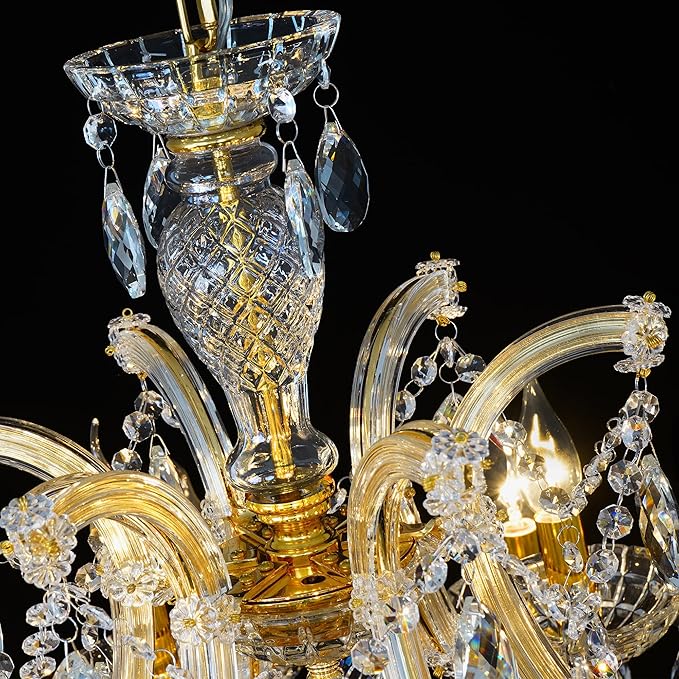 Modern Large Chandeliers Maria Theresa Crystal Chandelier for Dining Room, Living Room, Entryway, Staircase 2 Layers 15 Lights High Ceiling Pendant Lamp Luxury Chandelier D29.5 H28.7