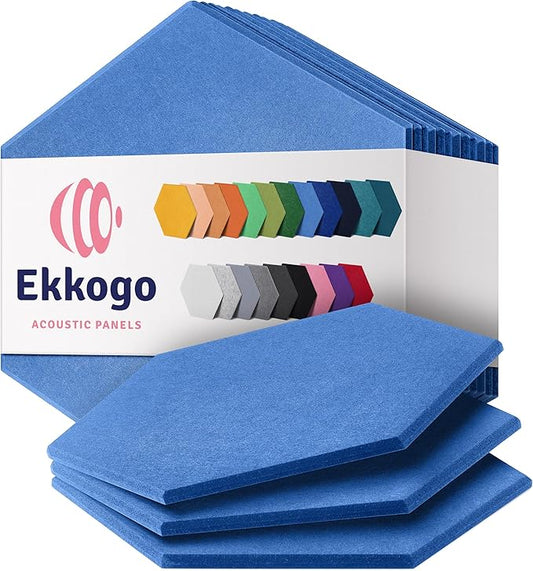 Acoustic Panels 12-Pack - 14"X12.1"X0.4" Soundproof Wall Panels - High Density Sound Dampening - Grand Blue Hexagon