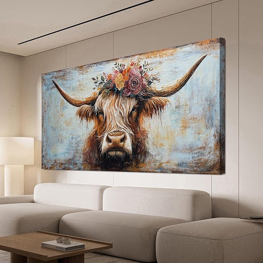 Canvas Wall Art Decor Canvas Art Wall Decor Highland Cow Wall Art Prints Wall Art Picutures for Living Room Large Vintage Wall Art Decorations Art Work for Walls Home Bedroom Office Decor 29" X 58"
