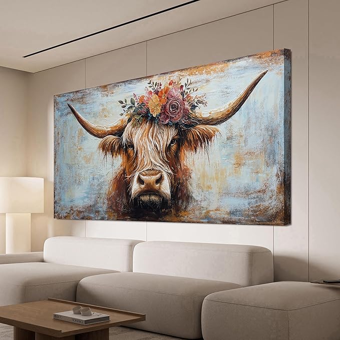 Canvas Wall Art Decor Wall Art Picutures for Living Room Artwork for Wall Decor Highland Cow Wall Art Prints Vintage Wall Art Decorations Art Work for Walls Home Bedroom Office Decor 20" X 40"