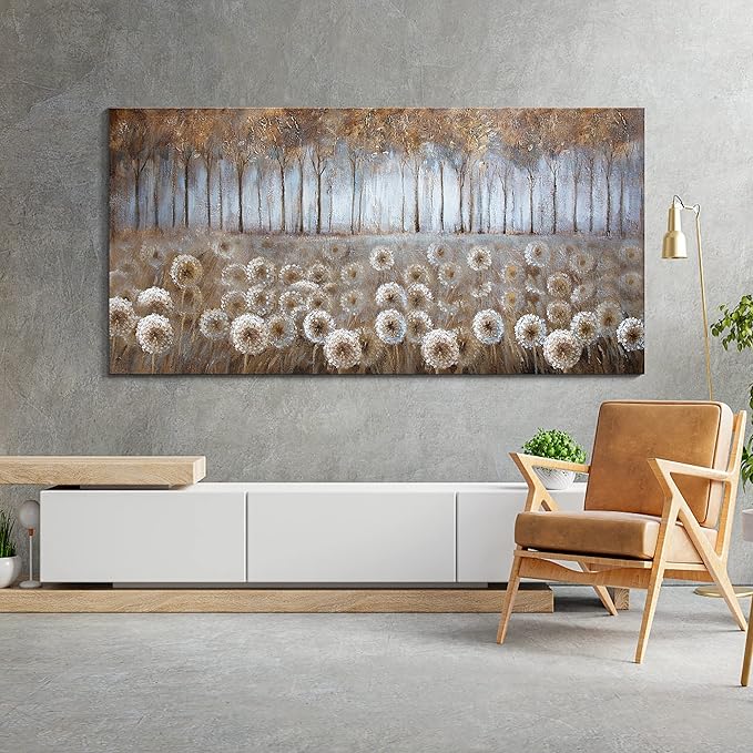 Large Brown Dandelion Canvas Wall Art for Living Room - Tree Theme Picture Modern Framed Prints Artwork Ready to Hang for Bedroom Home Decor - Size 24x48 IN