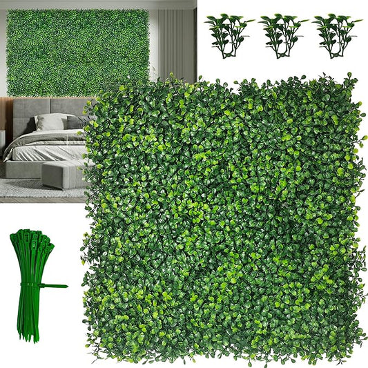 Artificial Grass Wall Panel,10"x 10"(8P) 4-Layer Leaf UV-Anti Greenery Faux Boxwood for Indoor,Outdoor Patio Balcony Privacy & Ivy Fence Covering Privacy, Garden, Backyard Wall Backdrop Decor