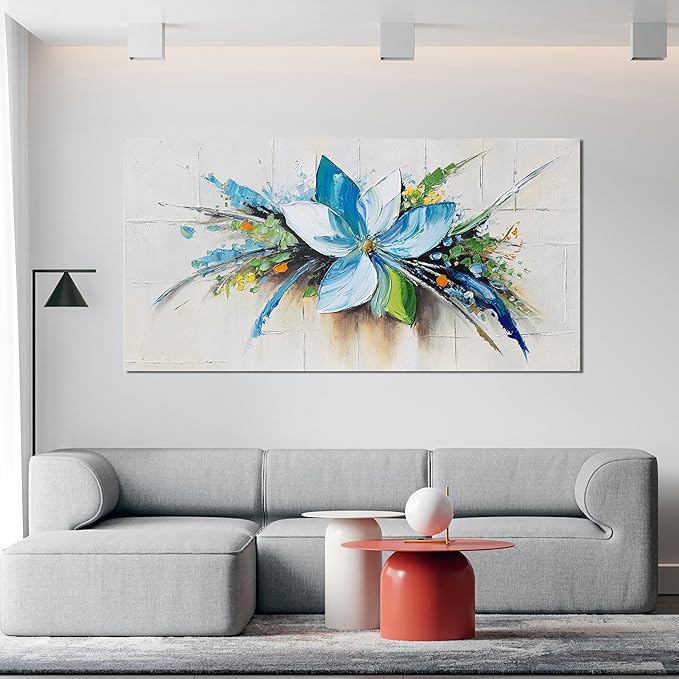 Canvas Wall Art Decor Large Wall Art for Living Room Canvas Art Wall Decor Blue Floral Wall Art Decor Large Artwork for Walls Modern Flower Wall Art Prints Kitchen Bedroom Office Wall Decor 29" X 58"
