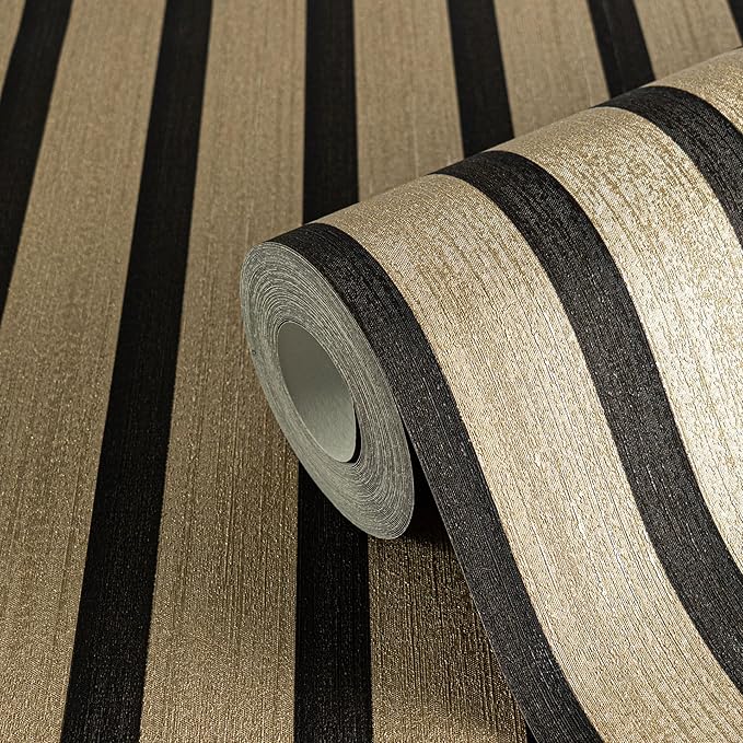 A.S. Création Non-Woven Wallpaper with Wall Panel Motif with Metallic Effect 0,53 x 10,05 m - Black Gold Metallic - Wood Look Wallpaper Made in Germany - 786272
