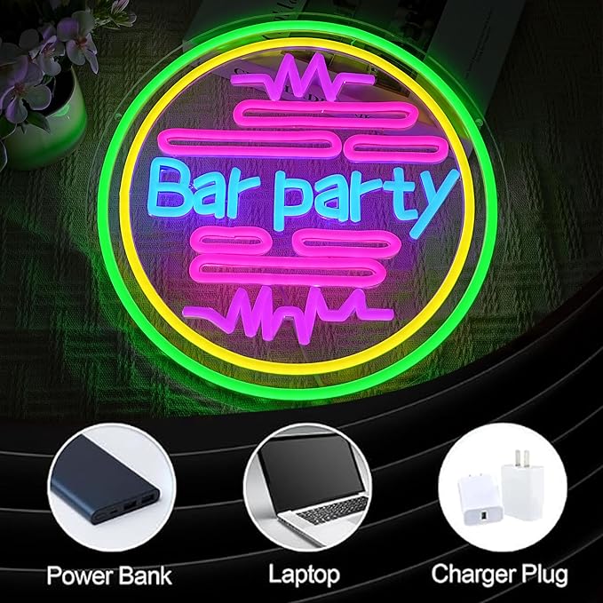 Bar Party Neon Sign Dimmable Unique Bar Neon Light for Wall Decor USB Power Heartbeat Party LED Light Sign for Man Cave Birthday Pub Home Bistro Restaurant Window(12.6 * 12.6In)