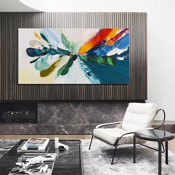 Canvas Wall Art Decor Modern Wall Art Pictures For Living Room Blue White Wall Art Decor Canvas Abstract Art Colorful Abstract Wall Art Prints Art Work For Bedroom Office Home Wall Decor 24" x 48"