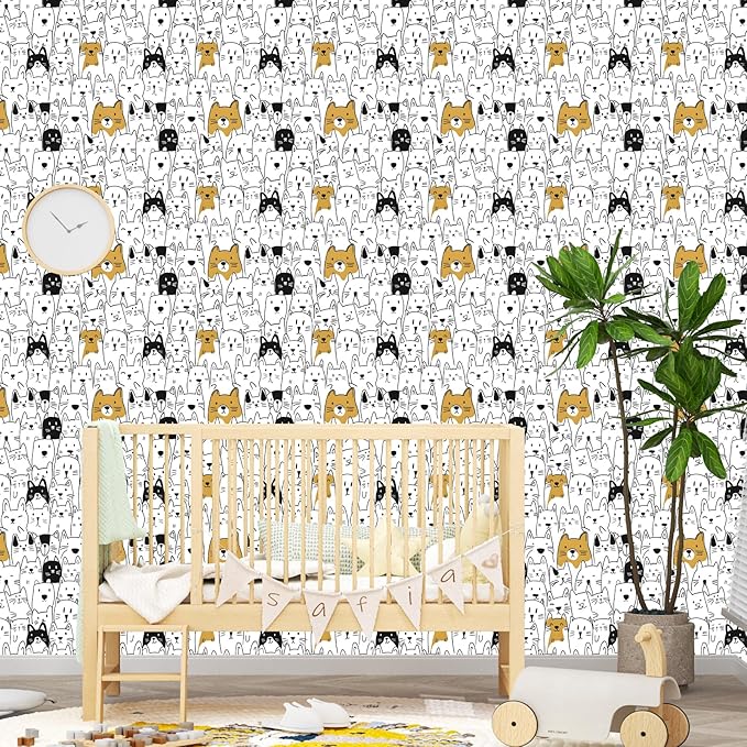 Cats Peel and Stick Wallpaper Boho White Contact Paper Cute Animal Removable Self Adhesive Waterproof Wall Paper for Cabinet Drawers Wall Decor Renter Friendly 17.5''x118''