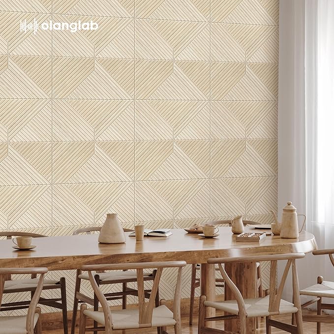 Olanglab Peel and Stick Wall Panels 6 Pack, 23.6 x 23.6 per Wall Panels, Acoustic Wall Panels, Sound Absorbing Wall Art for Home Studio and Office, Light Natural Oak Pattern, Diamond Design
