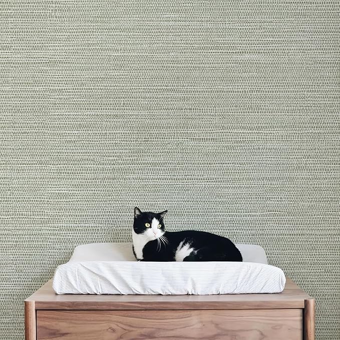 JiffDiff Grasscloth Wallpaper Peel and Stick Cream Grassweave Stick on Wallpaper Textured Self Adhesive Wall Paper Contact Paper 787" x 17.3"
